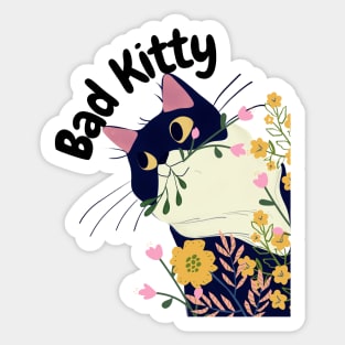 Bad Kitty In Flower Garden Sticker